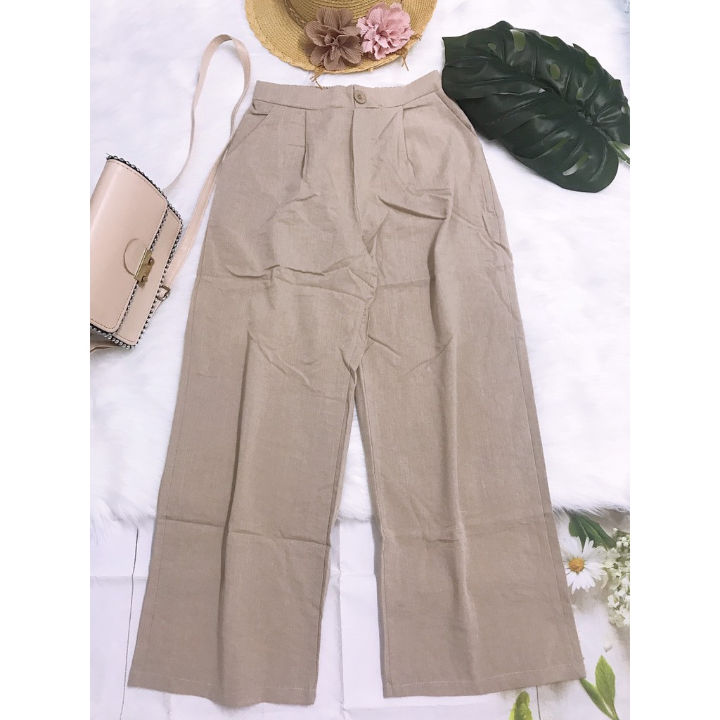 Quần ống rộng form dài 87cm lưng nút trước lưng thun sau vải dày đứng ống quần | BigBuy360 - bigbuy360.vn