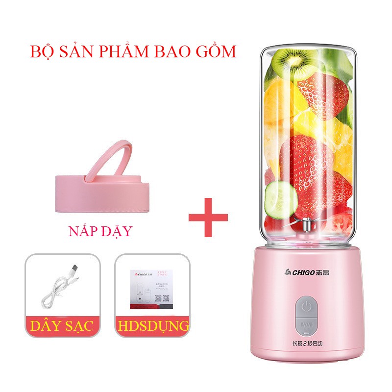 [6 LƯỠI DAO] MÁY XAY MINI SINH TỐ CẦM TAY DI ĐỘNG CHIGO - MÁY XAY CẦM TAY - BH 1 ĐỔI 1