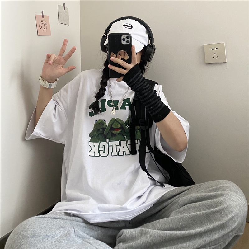 Áo Thun Nữ Ngắn Tay Cổ Tròn Form Rộng Thời Trang Hàn