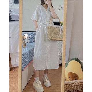 Váy suông cổ V kèm dây cột