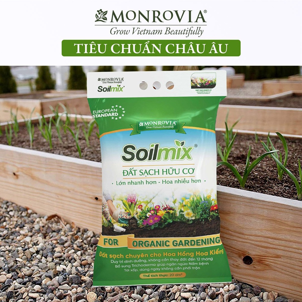 Đất trồng cây Soilmix MONROVIA cho kiểng lá, hoa hồng, sen đá, rau hữu cơ, bổ sung nấm đối kháng, đá perlite