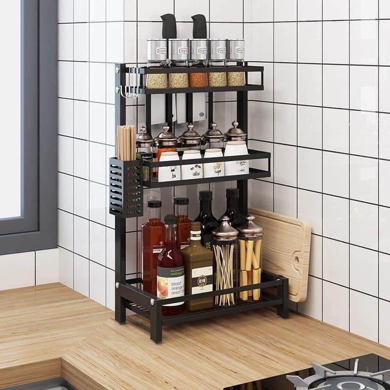 Kệ ,giá gia vị INOX , sơn tĩnh điện  kèm ống đũa,có chỗ cài dao,đồ dùng phòng bếp hợp kim thé
