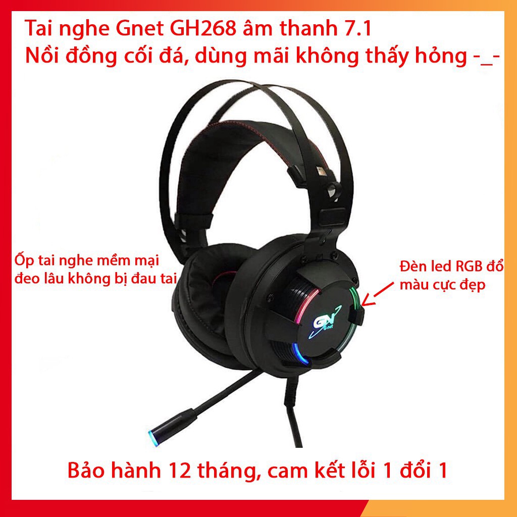 Tai Nghe Gaming GNet GH268 - Led RGB - Âm Thanh 7.1 Cổng USB - BH 12 Tháng chính hãng