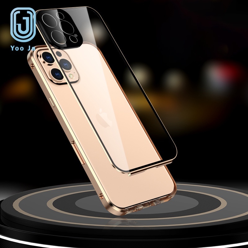 Ốp điện thoại kính cường lực 2 mặt viền kim loại từ tính cho IPhone 11 12 13 Pro Max 12 13 Mini