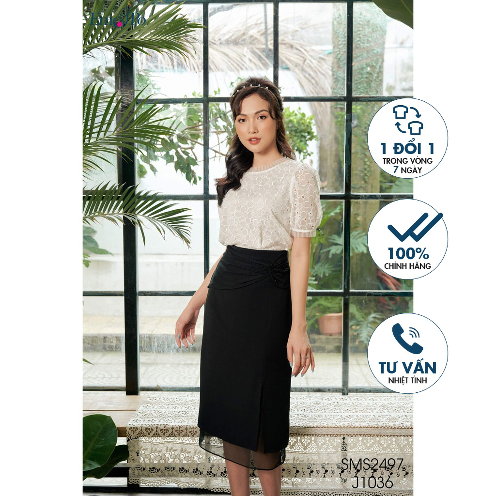 Chân váy bút chì phối lưới, hông xếp ly Emspo J1036