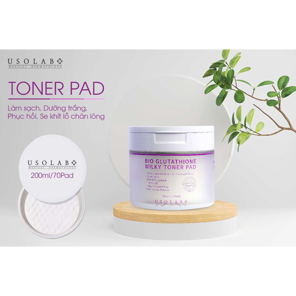 Toner Pad trắng da, thu nhỏ lỗ chân lông Usplab Bio Glutathione MilkyToner Pad 200ml 70 Miếng