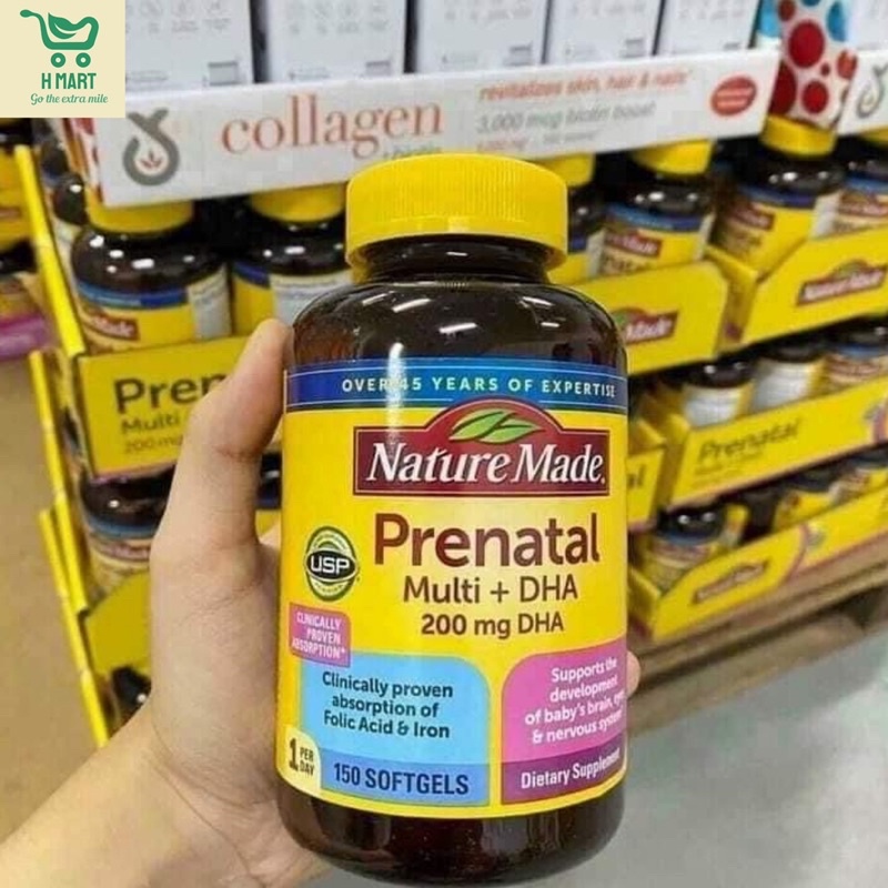 Vitamin bà bầu Prenatal + DHA 200mg Nature Made của Mỹ - 200 viên