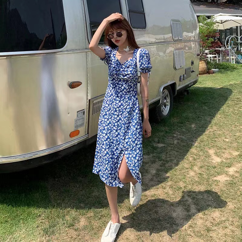 váy xanh đầm bigsize nữ đầm tay phồng váy đi biển đầm midi đầm nữ váy hoa nhí vintage đầm đi tiệc váy tiểu thư sang chảnh đầm dài váy ngắn