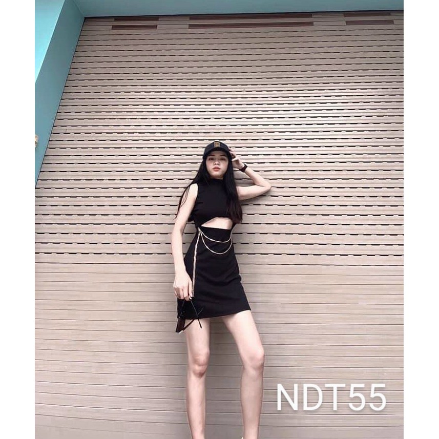 Đầm khoét eo phối xích chất vải Borip Cam Kết Hàng Y Hình Kèm Ảnh Thật Chính Chủ ( Size từ 40-53kg )