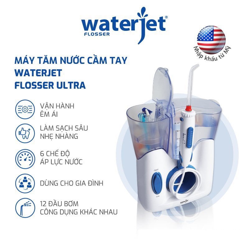 ✅ Máy Tăm Nước Cho Gia Đình Waterjet Flosser Ultra | Hàng Chính Hãng USA | Bảo hành 12 tháng