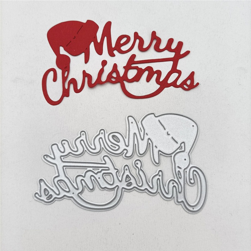 Khuôn cắt giấy hình chữ Merry Christmas và mũ noel dùng trang trí sổ tay lưu niệm album DIY