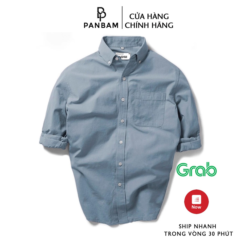 Áo sơ mi tay dài PANBAM 100% Cotton dày dặn, form regular fit màu xanh dương - FULL TAG MẠC CỦA SHOP