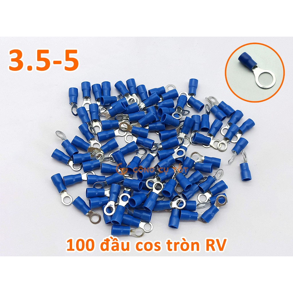 Túi 100 đầu cos tròn RV 3.5-5 bọc nhựa xanh