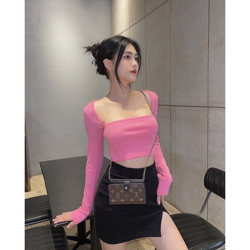 Áo cổ vuông tay dài