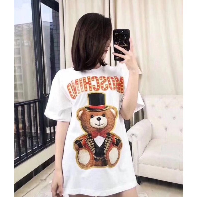 Áo thun cotton tay ngắn in hình MOSCHINO thời trang