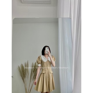 [ẢNH SHOP CHỤP] Váy kaki cổ trắng vintage