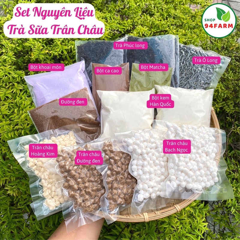 Set nguyên liệu trà sữa tự pha Phúc long Thái Xanh Thái đỏ Matcha Sô cô la Hoàng kim Đường đen Khoai môn 94Farm