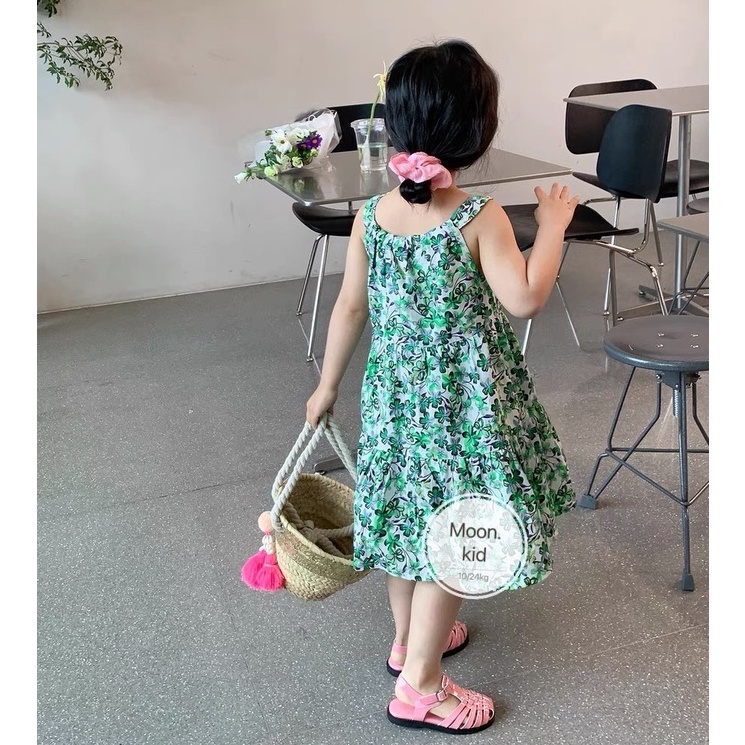 Váy đầm hoa 2 dây dáng xòe cho bé gái 8-20kg