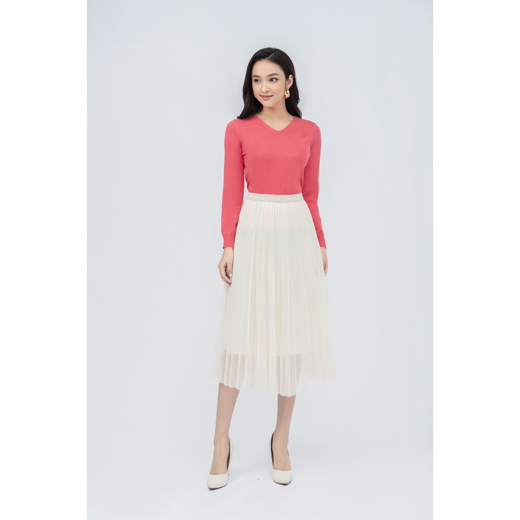 Áo len nữ cổ tim dáng bo gấu dài tay hoa đính trang trí ngực FIONA F851234
