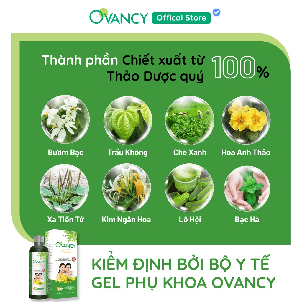 Dung dịch GEL vệ sinh thảo dược OVANCY giúp phòng ngừa khí hư, huyết trắng, nấm ngứa, khử mùi hôi 200ml OVANCY GEL
