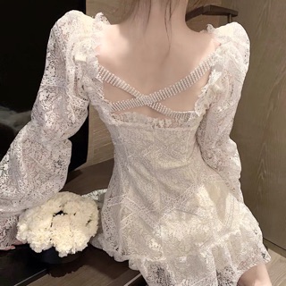 (Order) VÁY REN TAY BỒNG RETRO CHÉO LƯNG (ảnh thật)