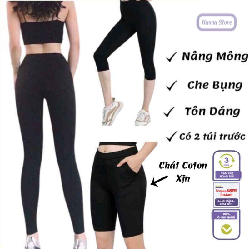Quần Legging Đùi,Ngố Lửng,Dài Nâng Mông,Cạp Cao Siêu Hot,Chất Cotton Co Giãn Sịn
