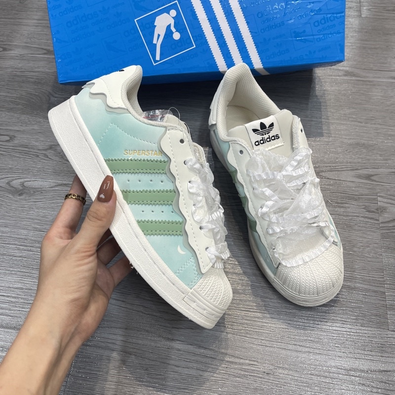 | CÓ SẴN - ẢNH THẬT | Giày thể thao adidas superstar sò xanh bản đẹp mẫu mới 2022 full box - giấy gói