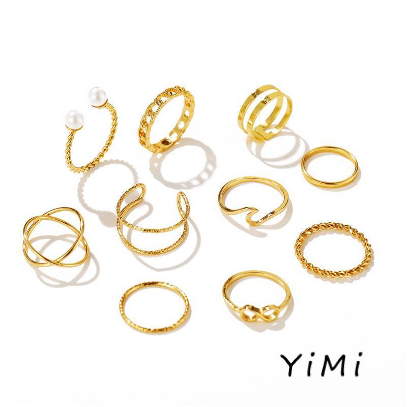 Bộ 10 Nhẫn Vàng Đính Ngọc Trai Sang Trọng Có Thể Điều Chỉnh Kích Cỡ