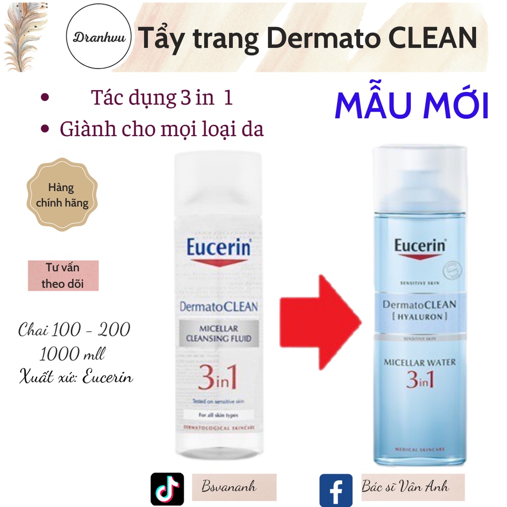 (CHÍNH HÃNG) Nước tẩy trang 3 in 1 giành cho da nhạy cảm Eucerin DermatoClean Micellar Cleansing Fluid