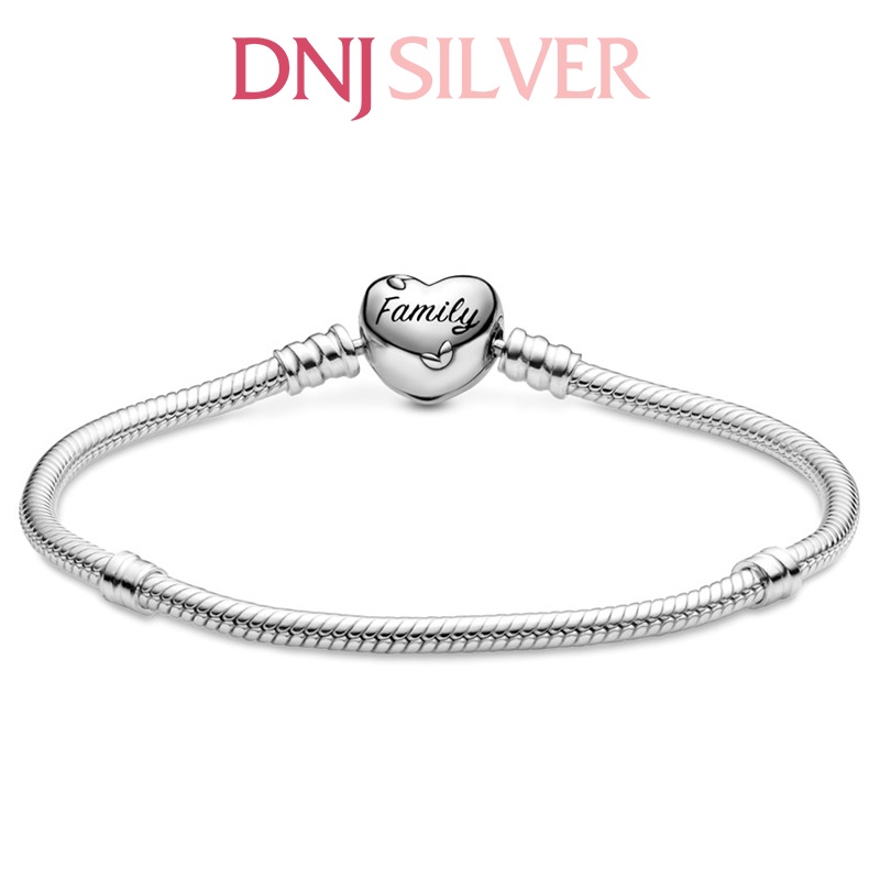 Vòng tay bạc 925 cao cấp - Mẫu vòng Family Tree Heart Clasp Snake Chain, có thể mix thêm hạt charm vào vòng theo ý thích