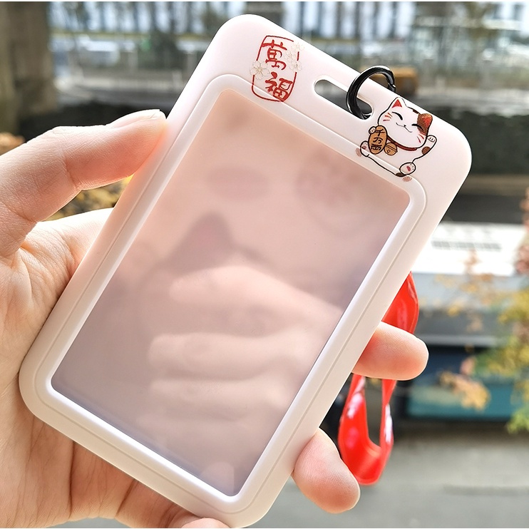 Case mèo may mắn, mèo thần tài đựng card, thẻ ATM, thẻ nhân viên, CCCD kèm móc khóa, dây đeo thẻ