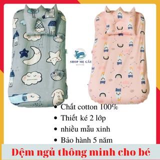 Đệm ngủ cho bé ❤️CHÍNH HÃNG❤️ Đệm ngủ di động thông minh MONMON TẶNG KÈM gối lõm chất cotton thoáng mát