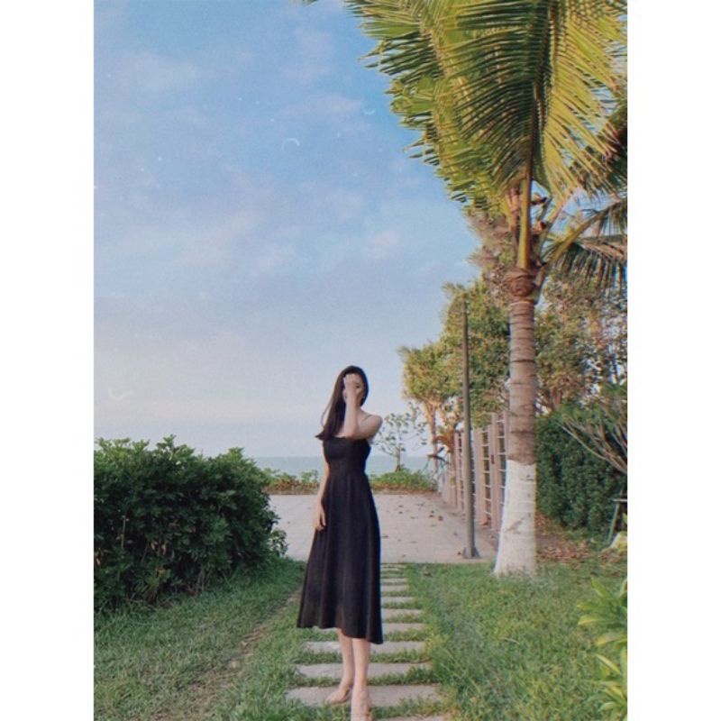 Váy Maxi đen hai dây kèm mút ngực chất vải đẹp