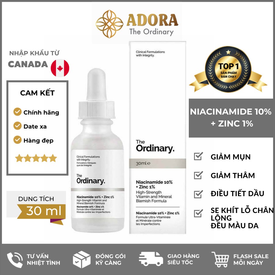 Tinh chất giảm mụn The Ordinary Niacinamide 10% + Zinc 1%