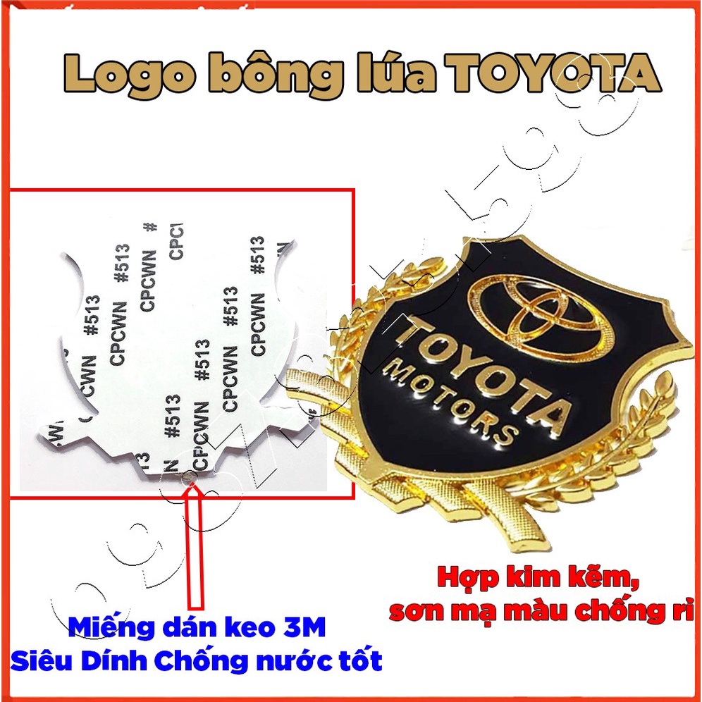 MIếng Dán Logo Chữ TOYOTA Hình Bông Lúa Dán Các Dòng Xe Toyota