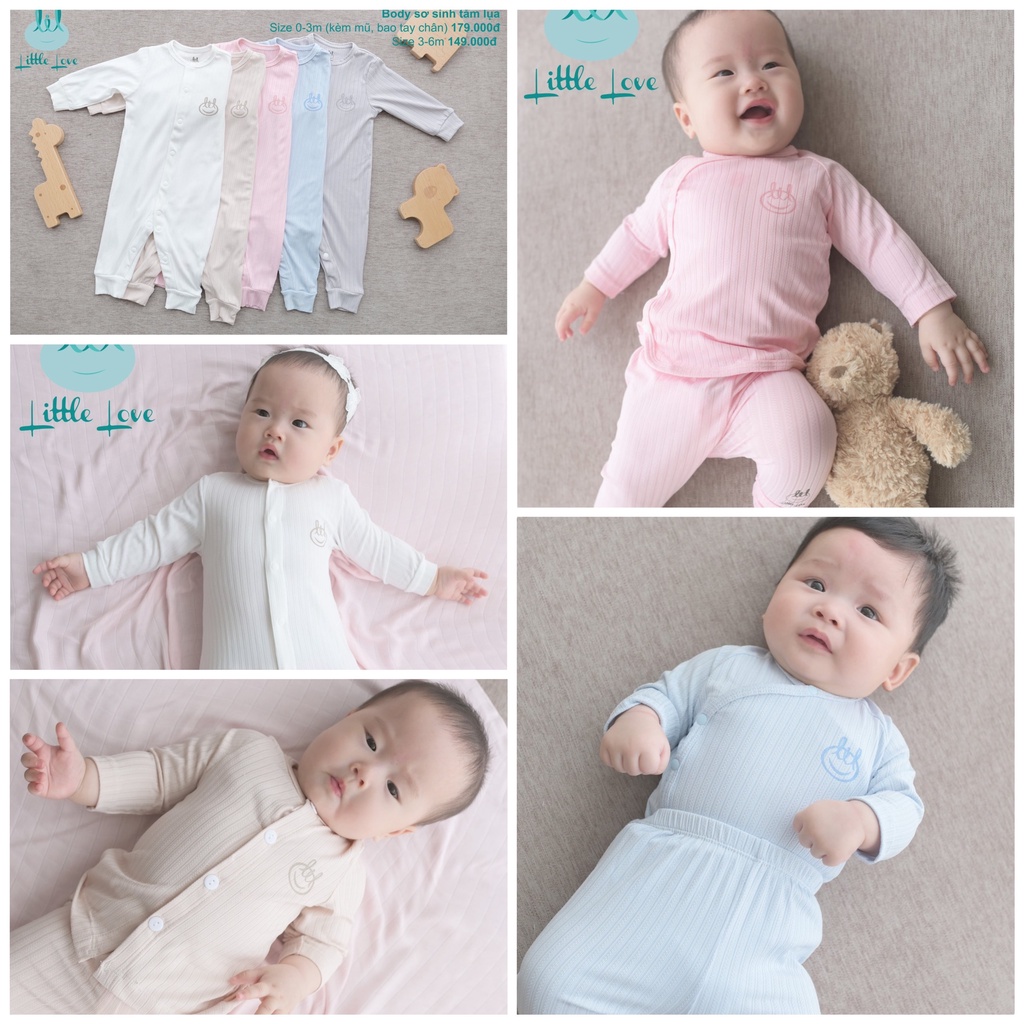 Bộ sơ sinh cài lệch, cài chéo, body mẫu tăm lụa Lil Little Love mềm mịn cho bé