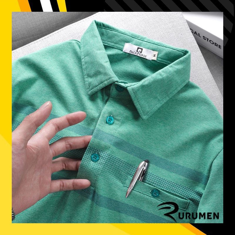Áo Thun Polo Nam Trung Niên Có Túi Big Size RURUMEN Áo Phông Cotton Kẻ Sọc Ngang Ngắn Tay VNXK - CS181