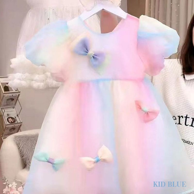 Đầm Công Chúa Lưới Đính Nơ Màu Sắc Kẹo Ngọt Cho Bé Gái
