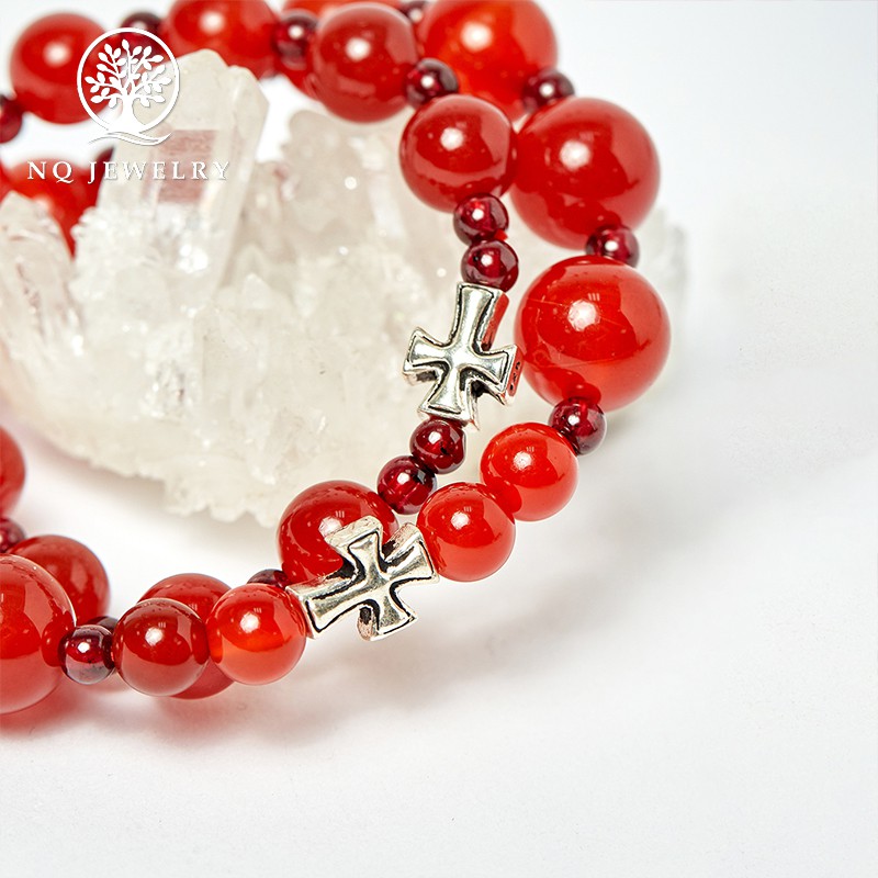 Cặp Vòng Mân Côi - Chuỗi Mân Côi Mẹ Và Bé Mã Não Đỏ Lớn 52mm, Nhỏ 40mm - NQ Jewelry