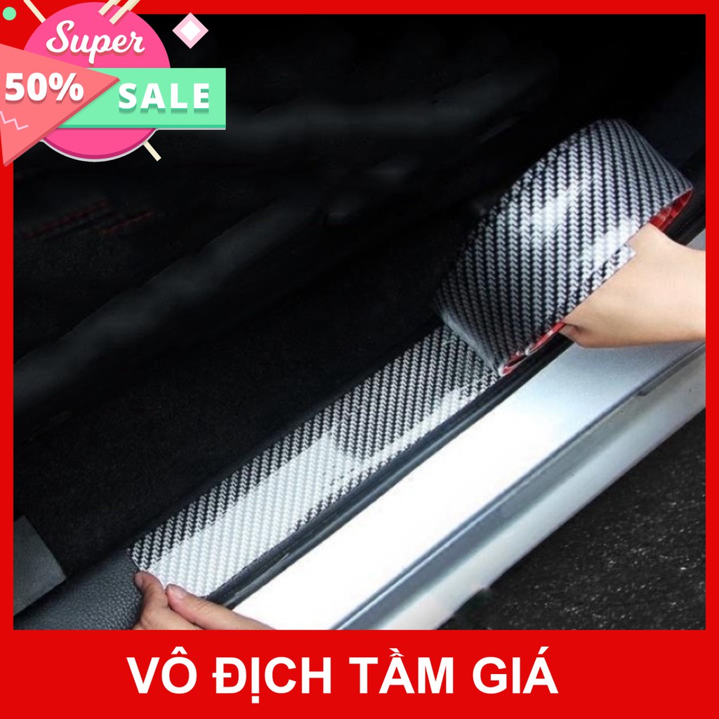 Cuộn nẹp cao su vân Carbon 5D dán chống trầy cốp xe, bậc bước chân Ô tô, xe hơi bản 5cm Dài 1m