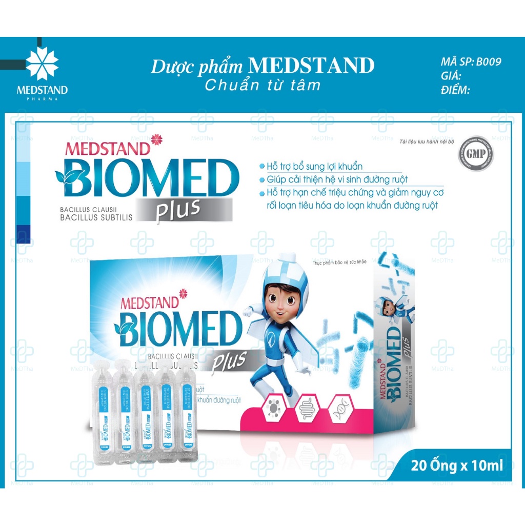 Men vi sinh dạng ống Biomed Plus Medstand - Bổ sung lợi khuẩn, kích thích tiêu hóa (Hộp 20 ống) [Chính Hãng]