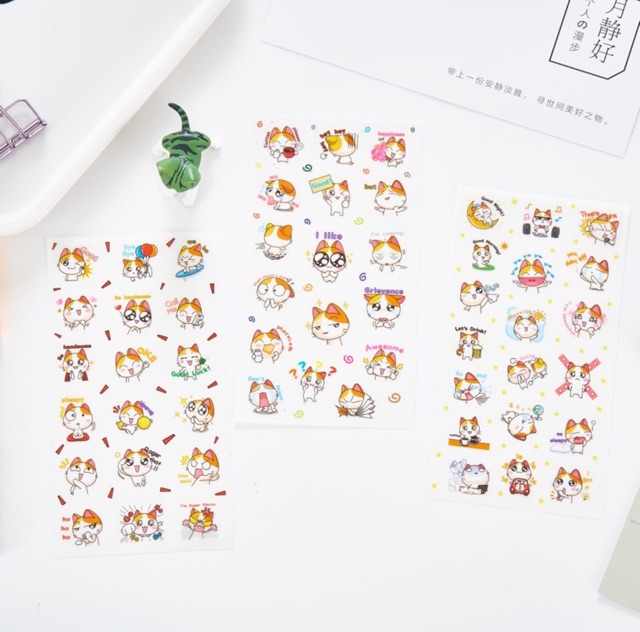 Sticker Set 6 Tấm Mèo Dễ Thương Mèo May Mắn