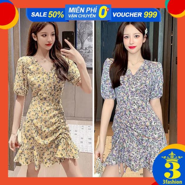 Đầm Jumpsuit Nữ Hoa Nhí Cổ Chữ V Đắp Chéo Nhúng Eo Đuôi Cá Vải Đẹp Mát - MSP D12 new