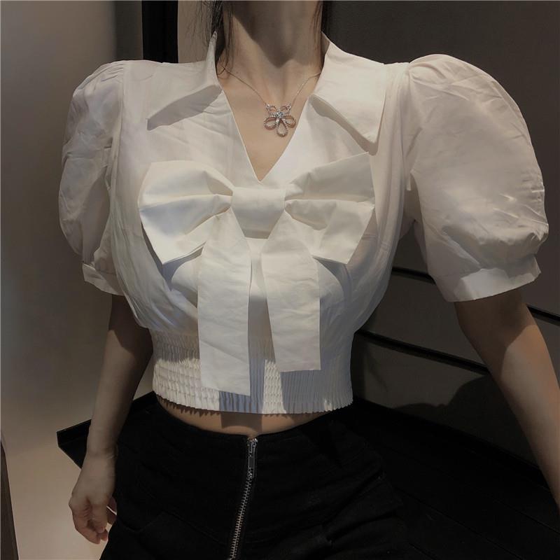 Áo Sơ Mi Ngắn Tay Đính Nơ Thời Trang Hàn Quốc