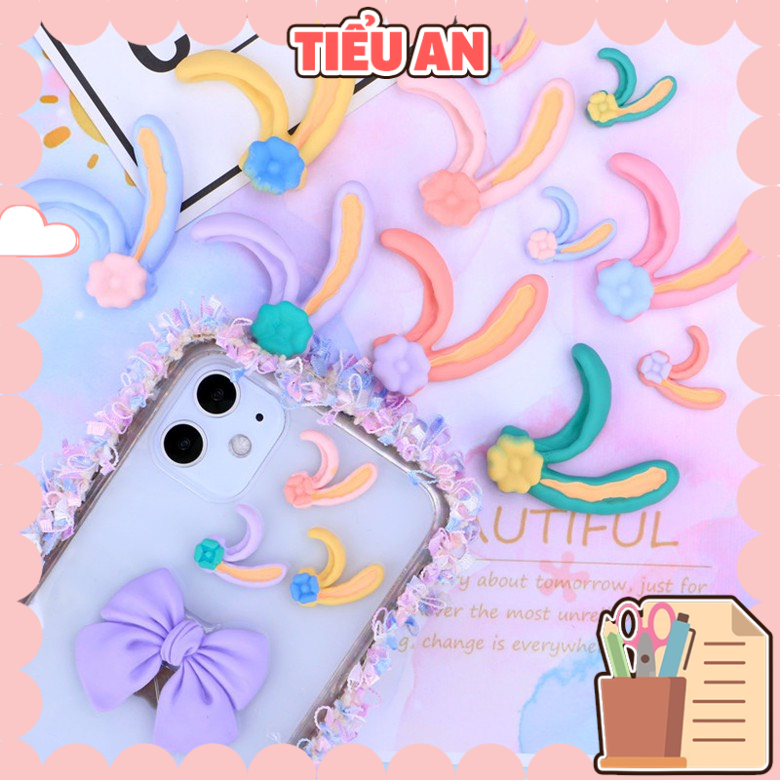 Charm (C460) slime/ Dụng Cụ Charm Trang Trí [Ko Keo &amp; Nút] Tai Thỏ Kèm Hoa Xinh Xắn