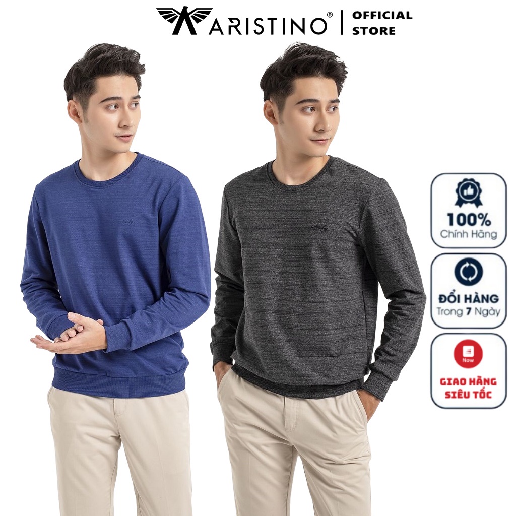 Áo Thu Đông Nam Thun Dài Tay Cao Cấp Aristino ASW002W9 Chất Cotton Mềm Nhẹ Dáng Suông Cổ Tròn Bo Tay Và Gấu Áo Tiện Lợi