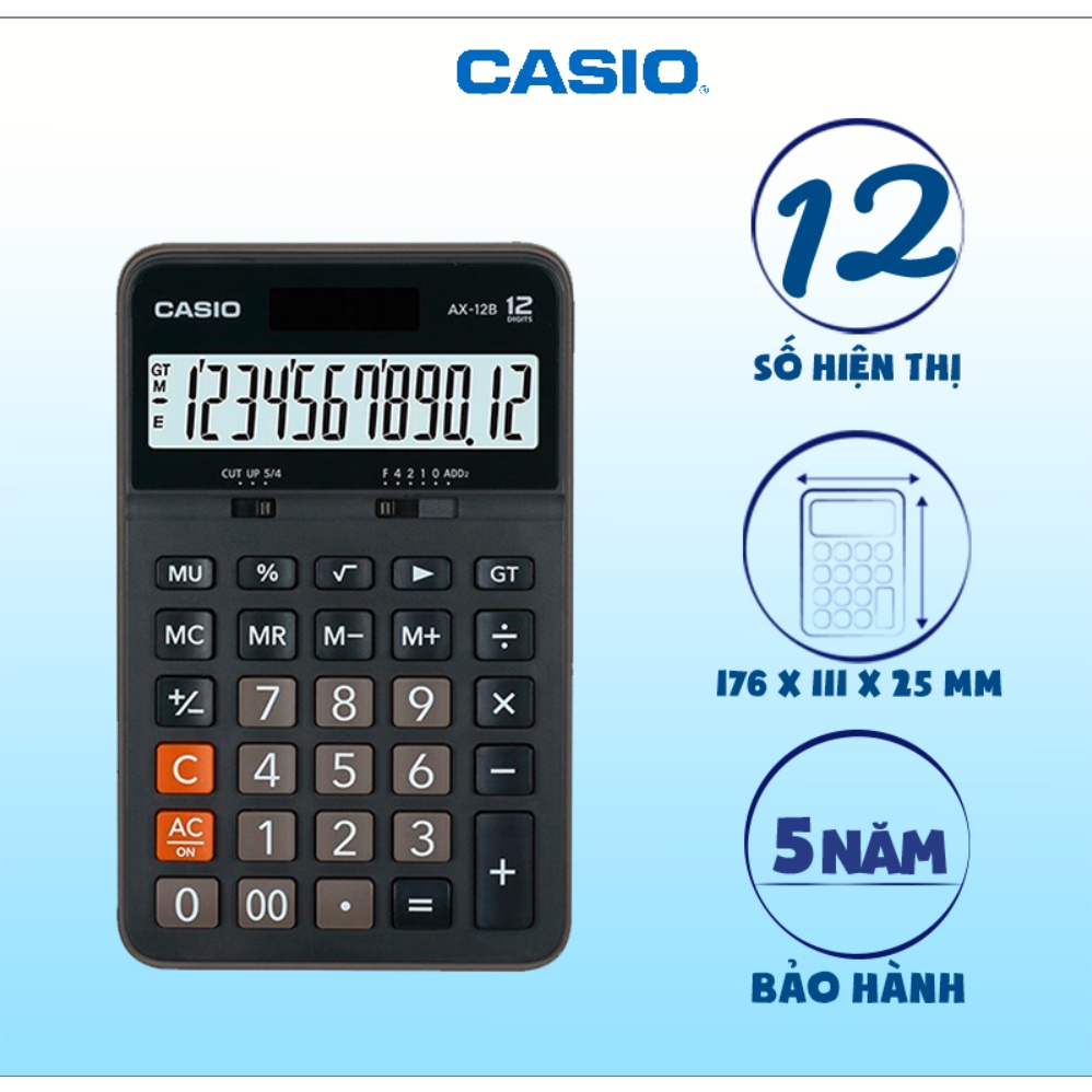 Máy tính tiền cỡ TB Casio AX12-B Chính Hãng Bảo Hành 7 năm