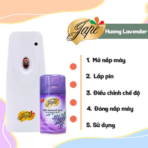 Máy xịt thơm phòng tự động Jape chính hãng, chống ẩm mốc, chống côn trùng - Gồm 1 máy + 2 lõi - 300ml