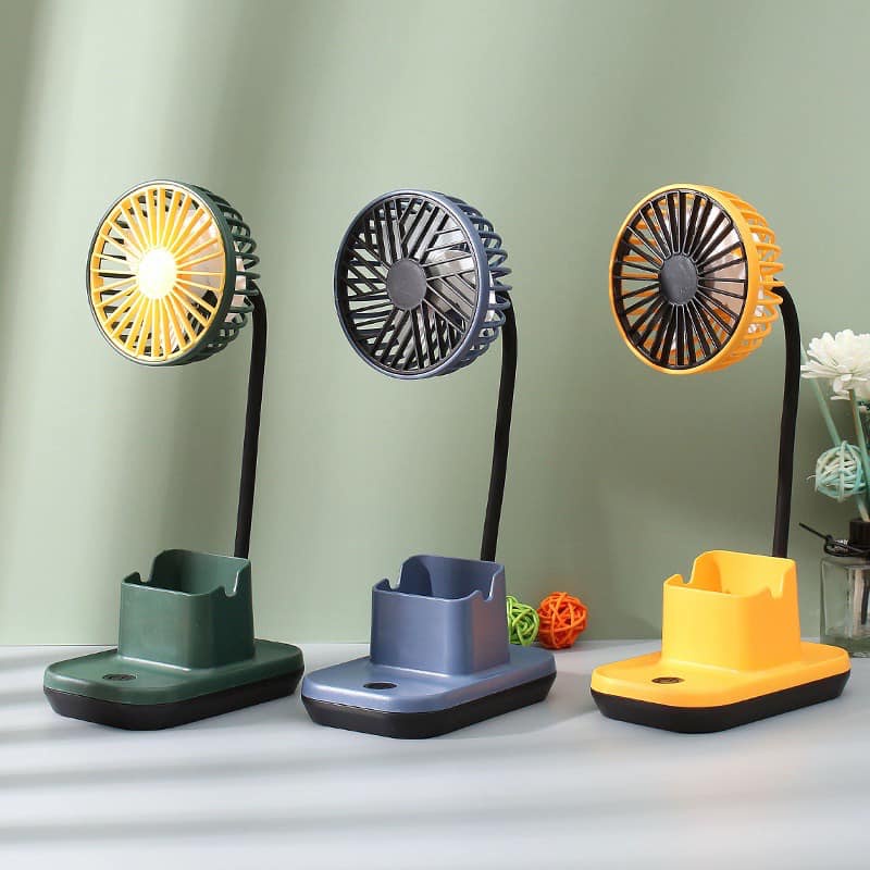 Quạt Tích Điện Mini Để Bàn 3 In 1 Có Hộp Đựng Bút và Kệ Để Điện Thoại Vô Cùng Tiện Ích