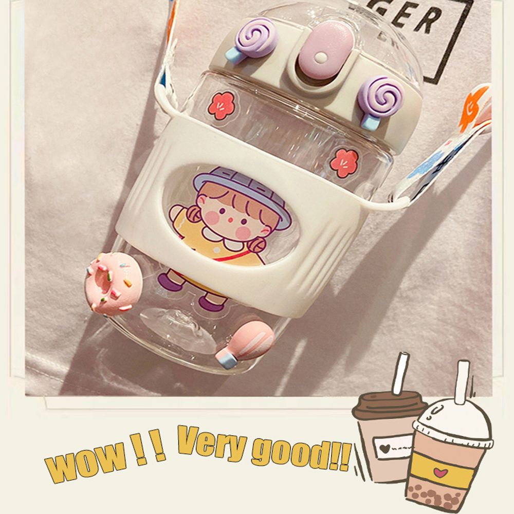 Bình nước 380ml họa tiết hoạt hình 3D nhiều màu sắc